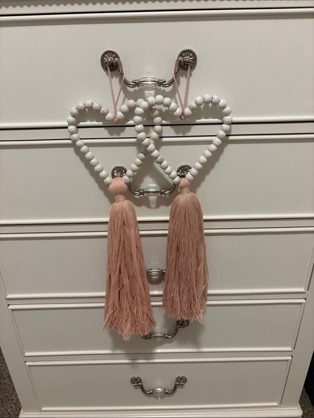 2 beaded hearts with tassels. Baby room decor